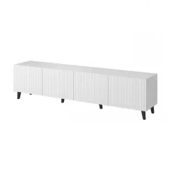 Garnero Arredamenti Mobile Tv Basso|Mobili Tv Moderni-Mobile porta TV 201x53h cm 4 ante cannettato bianco Essence Bianco Opaco