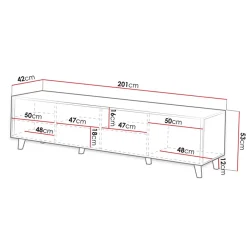 Garnero Arredamenti Mobile Tv Basso|Mobili Tv Moderni-Mobile porta TV 201x53h cm 4 ante cannettato bianco Essence Bianco Opaco