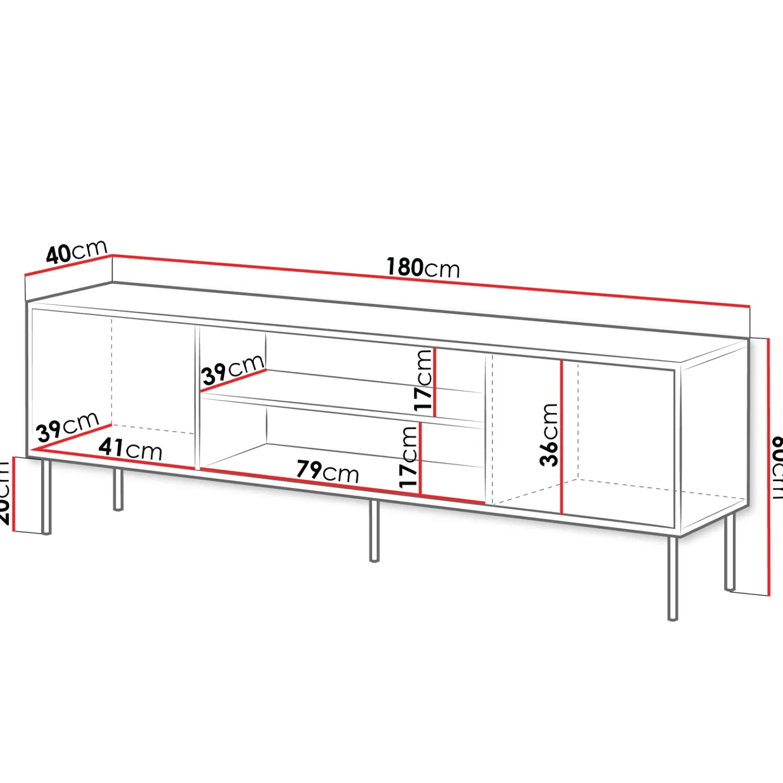 Garnero Arredamenti Mobile Tv Basso|Mobili Tv Moderni-Mobile porta TV 180x60h cm 2 ante noce nero Wild Noce - Nero opaco