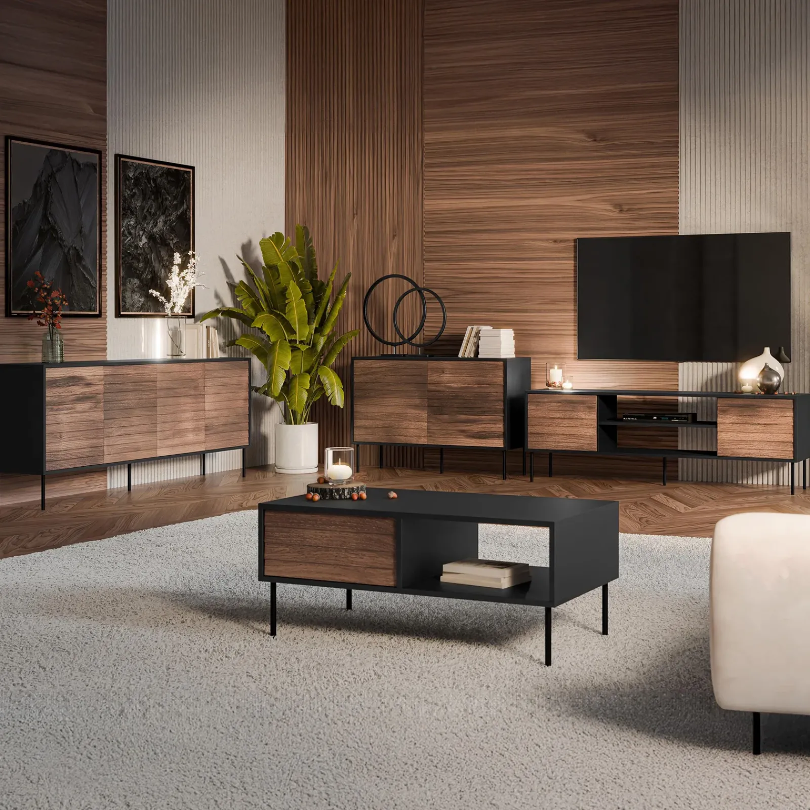 Garnero Arredamenti Mobile Tv Basso|Mobili Tv Moderni-Mobile porta TV 180x60h cm 2 ante noce nero Wild Noce - Nero opaco