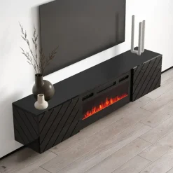 Garnero Arredamenti Mobili Tv Moderni|Mobile Tv Moderno-Mobile porta tv 183x38h cm 2 ante con biocamino nero lucido Armando