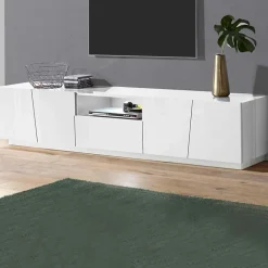 Garnero Arredamenti Mobile Tv Basso|Mobili Tv Moderni-Mobile porta TV 220x46h cm 4 ante Candia Gihome® Bianco Lucido