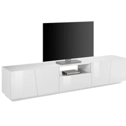 Garnero Arredamenti Mobile Tv Basso|Mobili Tv Moderni-Mobile porta TV 220x46h cm 4 ante Candia Gihome® Bianco Lucido
