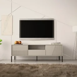 Garnero Arredamenti Mobili Tv Moderni|Mobile Tv Moderno-Mobile porta tv 155x54h cm 2 ante 1 cassetto cannettato beige Diana