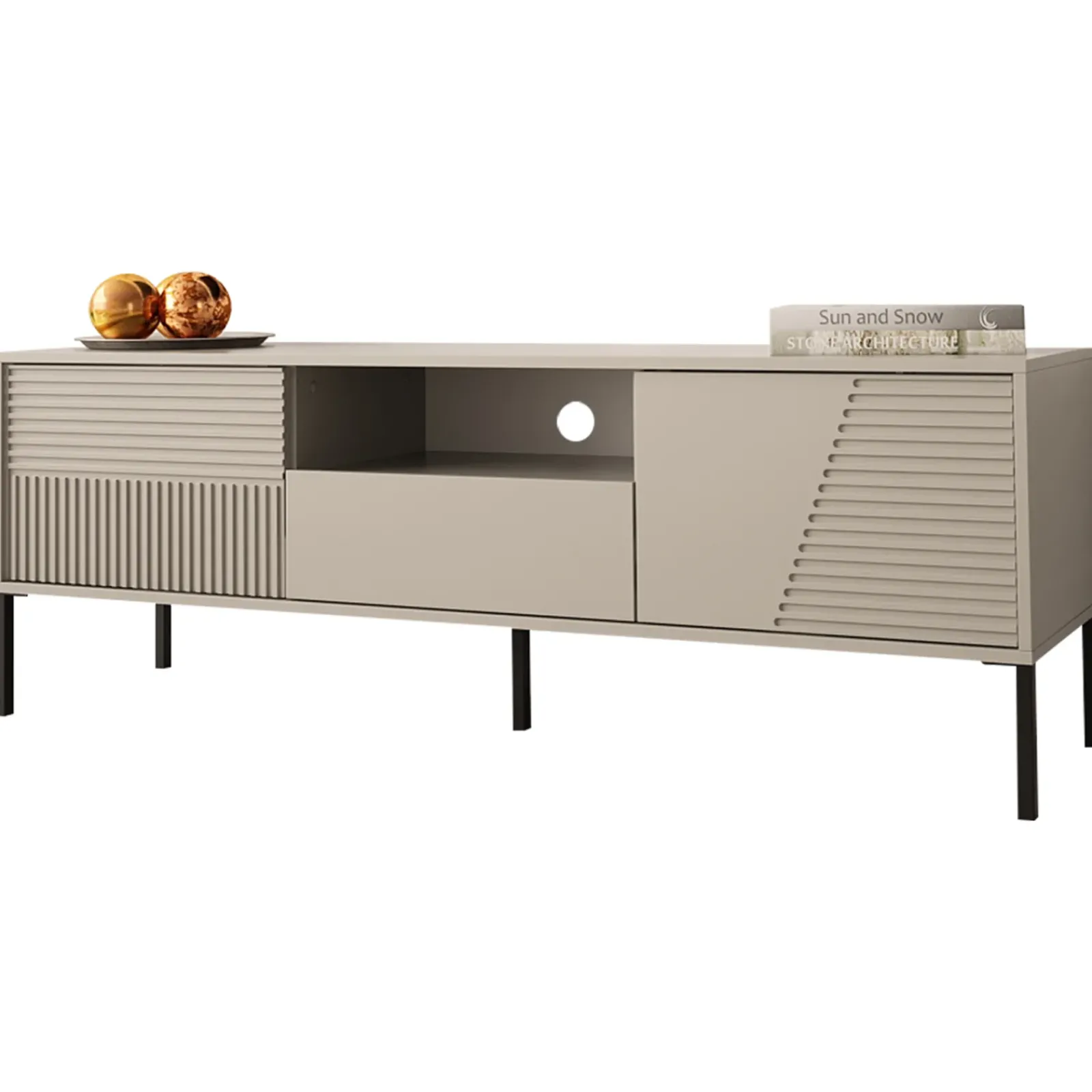 Garnero Arredamenti Mobili Tv Moderni|Mobile Tv Moderno-Mobile porta tv 155x54h cm 2 ante 1 cassetto cannettato beige Diana