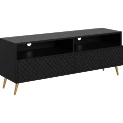 Garnero Arredamenti Mobile Tv Basso|Mobili Tv Moderni-Mobile porta TV 150x57h cm 2 ante 2 vani con frontali decorati nero Simona Nero Opaco