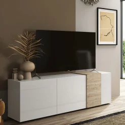 Garnero Arredamenti Mobile Tv Basso|Mobili Tv Moderni-Mobile porta TV 181x59h cm 3 ante bianco lucido rovere Universal Bianco Lucido - Rovere