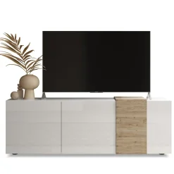 Garnero Arredamenti Mobile Tv Basso|Mobili Tv Moderni-Mobile porta TV 181x59h cm 3 ante bianco lucido rovere Universal Bianco Lucido - Rovere