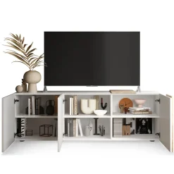 Garnero Arredamenti Mobile Tv Basso|Mobili Tv Moderni-Mobile porta TV 181x59h cm 3 ante bianco lucido rovere Universal Bianco Lucido - Rovere