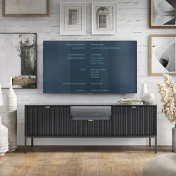 Garnero Arredamenti Mobile Tv Basso|Mobili Tv Moderni-Mobile porta TV 154x56h cm 2 ante moderno soggiorno nero Alisa Nero Opaco