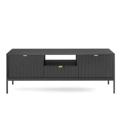Garnero Arredamenti Mobile Tv Basso|Mobili Tv Moderni-Mobile porta TV 154x56h cm 2 ante moderno soggiorno nero Alisa Nero Opaco
