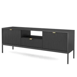 Garnero Arredamenti Mobile Tv Basso|Mobili Tv Moderni-Mobile porta TV 154x56h cm 2 ante moderno soggiorno nero Alisa Nero Opaco