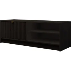 Garnero Arredamenti Mobili Tv Moderni|Mobile Tv Moderno-Mobile porta tv 120x40h cm 1 anta 2 vani a giorno cannettato nero Athena Nero Opaco