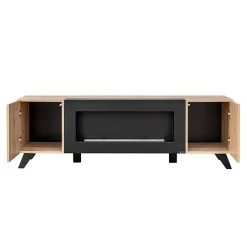 Garnero Arredamenti Camino Bioetanolo|Mobile Tv Basso-Mobile porta TV 160x52h cm 2 ante con biocamino noce con stampa nera Mendes
