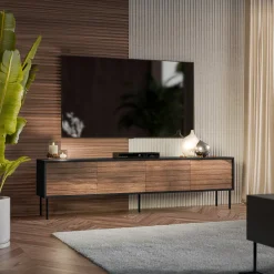 Garnero Arredamenti Mobile Tv Basso|Mobili Tv Moderni-Mobile porta TV 200x60h cm 4 ante noce nero Wild Noce - Nero opaco