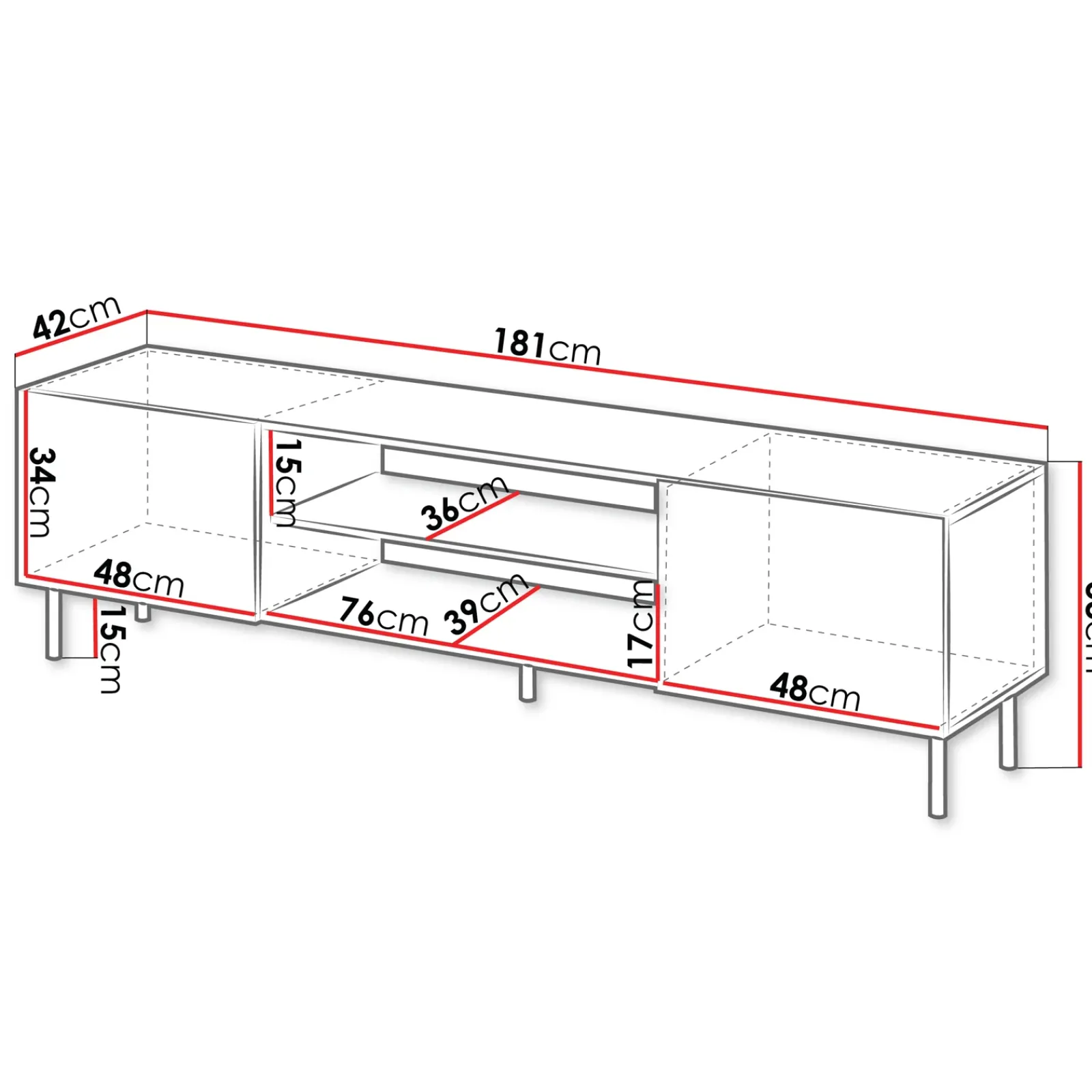 Garnero Arredamenti Mobile Tv Basso|Mobili Tv Moderni-Mobile porta TV 181x53h cm 2 ante 2 vani con frontali cannettati beige Ziggy
