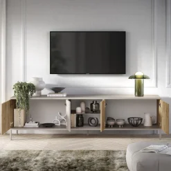 Garnero Arredamenti Mobile Tv Basso-Mobile porta TV 210x59h cm 4 ante 2 vani rovere chiaro beige Tony