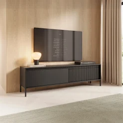 Garnero Arredamenti Mobile Tv Basso-Mobile porta TV 187x54h cm 2 ante cannettato Ciar Nero Opaco
