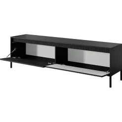 Garnero Arredamenti Mobile Tv Basso-Mobile porta TV 187x54h cm 2 ante cannettato Ciar Nero Opaco