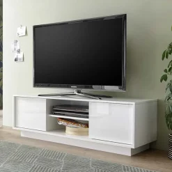 Garnero Arredamenti Mobile Tv Basso|Mobili Tv Moderni-Mobile porta TV 139x44h cm 2 ante soggiorno bianco lucido Spirit