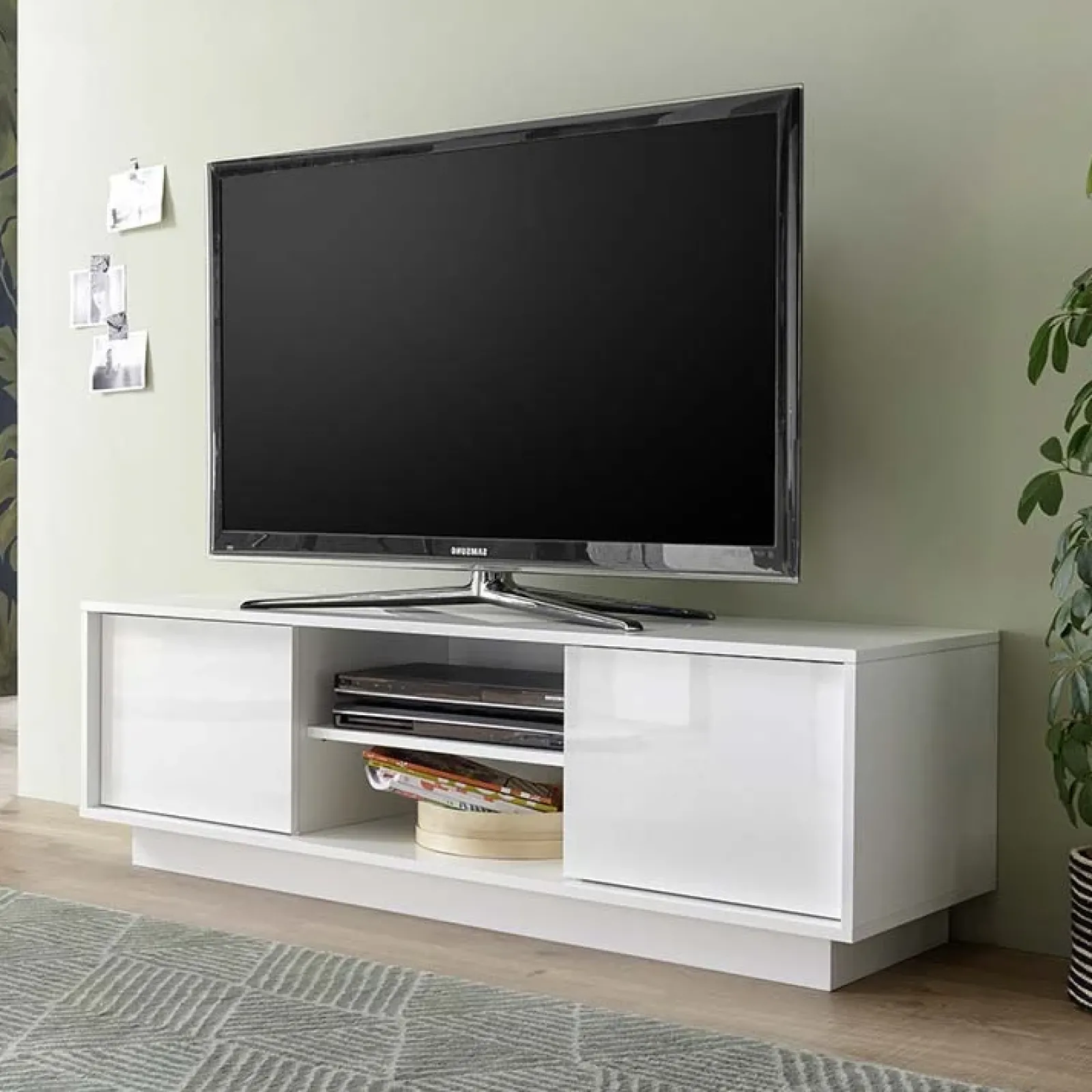 Garnero Arredamenti Mobile Tv Basso|Mobili Tv Moderni-Mobile porta TV 139x44h cm 2 ante soggiorno bianco lucido Spirit