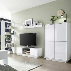 Garnero Arredamenti Mobile Tv Basso|Mobili Tv Moderni-Mobile porta TV 139x44h cm 2 ante soggiorno bianco lucido Spirit