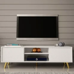 Garnero Arredamenti Mobile Tv Basso-Mobile porta TV 140x42h cm 2 ante 2 vani a giorno bianco Nyborg