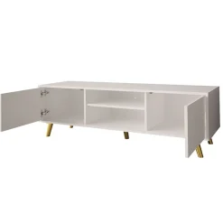 Garnero Arredamenti Mobile Tv Basso-Mobile porta TV 140x42h cm 2 ante 2 vani a giorno bianco Nyborg