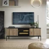 Garnero Arredamenti Mobile Tv Basso-Mobile porta TV 153x56h cm 3 ante moderno nero rovere antico cannettato Bali