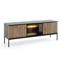 Garnero Arredamenti Mobile Tv Basso-Mobile porta TV 153x56h cm 3 ante moderno nero rovere antico cannettato Bali