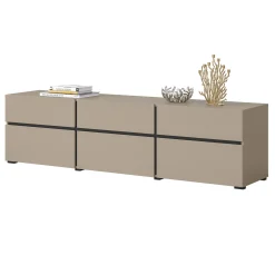 Garnero Arredamenti Mobile Tv Basso|Mobili Tv Moderni-Mobile porta TV 180x48h cm 3 ante a ribalta 3 cassetti nero Lolla Tortora