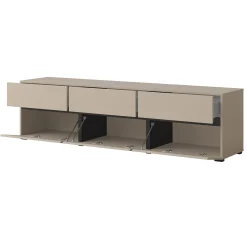 Garnero Arredamenti Mobile Tv Basso|Mobili Tv Moderni-Mobile porta TV 180x48h cm 3 ante a ribalta 3 cassetti nero Lolla Tortora