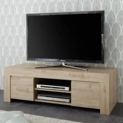 Garnero Arredamenti Mobile Tv In Legno|Mobile Tv Basso-Mobile porta TV 138x44h cm 2 ante 2 vani moderno chiaro Halston Rovere