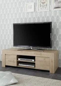 Garnero Arredamenti Mobile Tv In Legno|Mobile Tv Basso-Mobile porta TV 138x44h cm 2 ante 2 vani moderno chiaro Halston Rovere