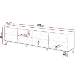Garnero Arredamenti Mobile Tv Basso|Mobili Tv Moderni-Mobile porta TV 200x52h cm 4 ante con frontale decorato Placida Nero Lucido