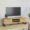 Garnero Arredamenti Mobile Tv In Legno|Mobile Tv Basso-Mobile porta TV 180x50h cm 2 ante soggiorno quercia metallo nero Petra