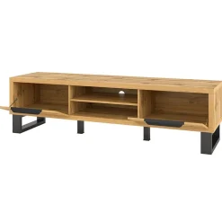 Garnero Arredamenti Mobile Tv In Legno|Mobile Tv Basso-Mobile porta TV 180x50h cm 2 ante soggiorno quercia metallo nero Petra