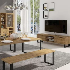 Garnero Arredamenti Mobile Tv In Legno|Mobile Tv Basso-Mobile porta TV 180x50h cm 2 ante soggiorno quercia metallo nero Petra