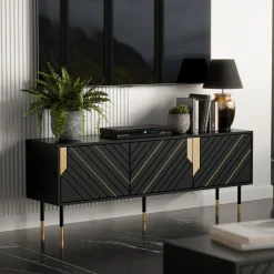 Garnero Arredamenti Mobili Tv Moderni|Mobile Tv Moderno-Mobile porta tv 154x55h cm 3 ante moderno nero oro Golden