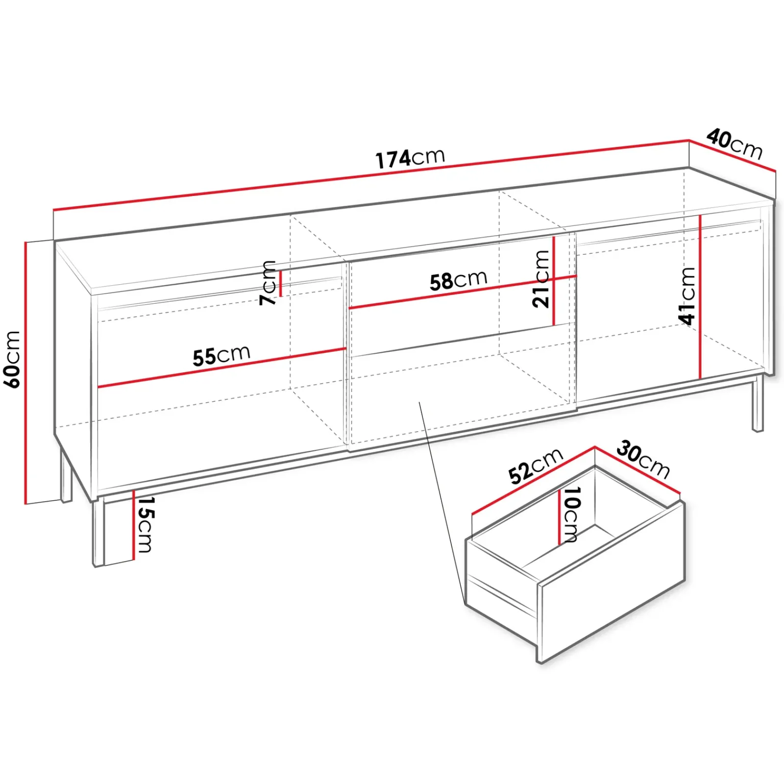 Garnero Arredamenti Mobili Tv Moderni|Mobile Tv Moderno-Mobile porta tv 154x55h cm 3 ante moderno nero oro Golden