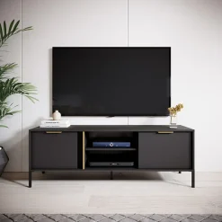 Garnero Arredamenti Mobile Tv Basso-Mobile porta TV 153x53h cm 2 ante 2 vani moderno antracite Nebula