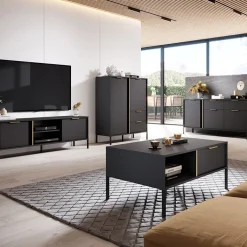 Garnero Arredamenti Mobile Tv Basso-Mobile porta TV 153x53h cm 2 ante 2 vani moderno antracite Nebula