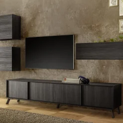 Garnero Arredamenti Mobile Tv Basso|Mobili Tv Moderni-Mobile porta TV 205x48h cm 4 ante Tosca Nero Frassinato