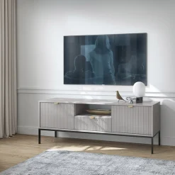 Garnero Arredamenti Mobile Tv Basso|Mobili Tv Moderni-Mobile porta TV 154x56h cm 2 ante moderno soggiorno Alisa Grigio
