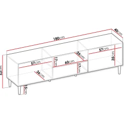 Garnero Arredamenti Mobili Tv Moderni|Mobile Tv Moderno-Mobile porta tv 180x53h cm 2 ante 2 vani a giorno cannettato nero Flippo