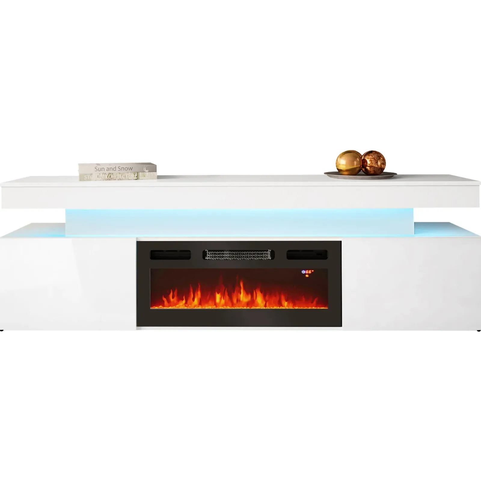 Garnero Arredamenti Camino Elettrico|Mobile Tv Basso-Mobile porta TV 190x59h cm 2 ante con caminetto con LED bianco Lumus Bianco Lucido