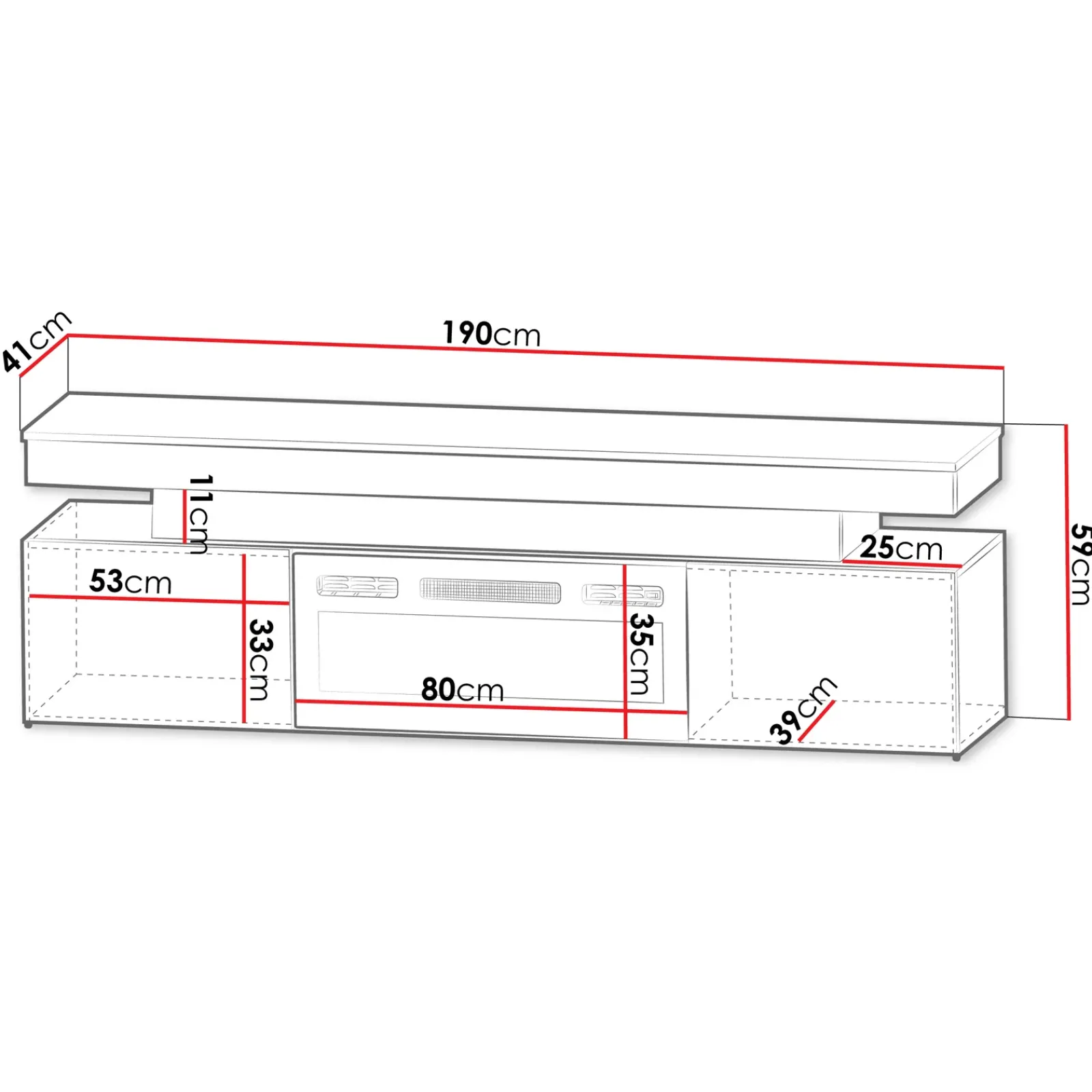 Garnero Arredamenti Camino Elettrico|Mobile Tv Basso-Mobile porta TV 190x59h cm 2 ante con caminetto con LED bianco Lumus Bianco Lucido