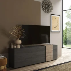 Garnero Arredamenti Mobile Tv Basso|Mobili Tv Moderni-Mobile porta TV 181x59h cm 3 ante titanio rovere Universal Antracite - Rovere