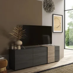 Garnero Arredamenti Mobile Tv Basso|Mobili Tv Moderni-Mobile porta TV 181x59h cm 3 ante titanio rovere Universal Antracite - Rovere