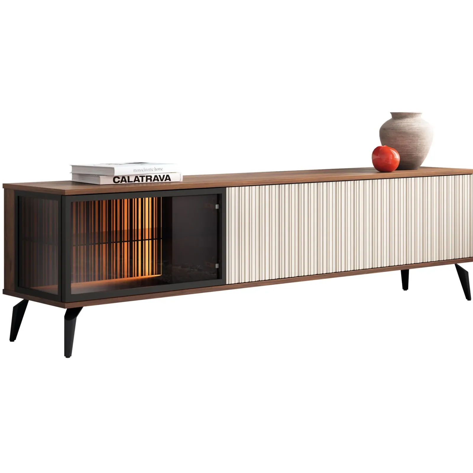 Garnero Arredamenti Mobile Tv Sospeso-Mobile porta tv 180x50h cm 3 ante con LED cannettato noce beige Evelina